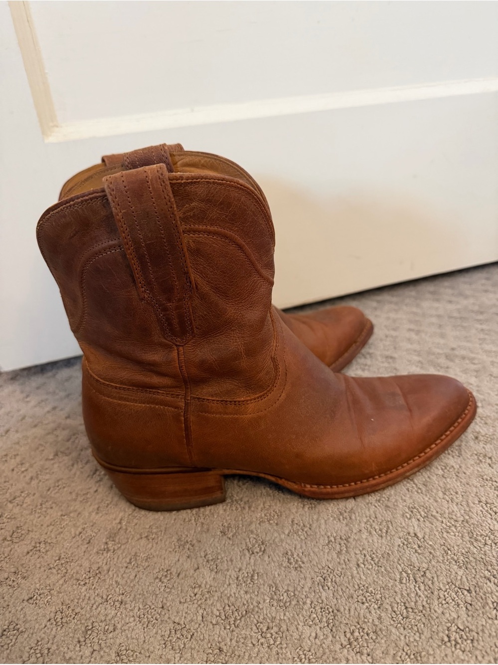 Tecovas Brown Leather Cowboy Ankle Boots 9.5